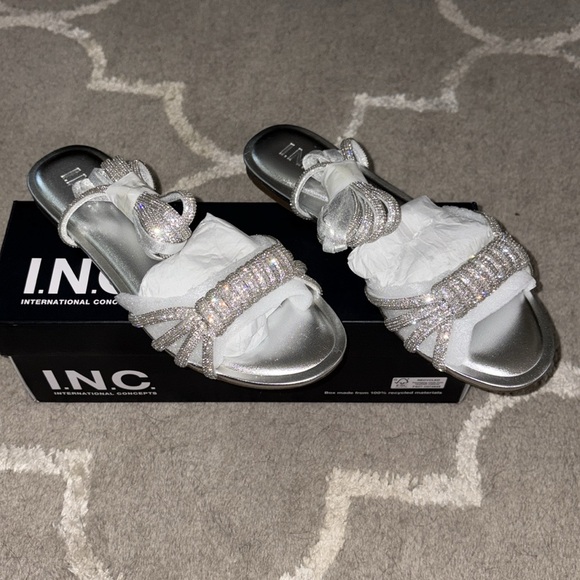 INC International Concept silver flat rhinestone bling gladiator sandal Size 7 - Picture 14 of 17